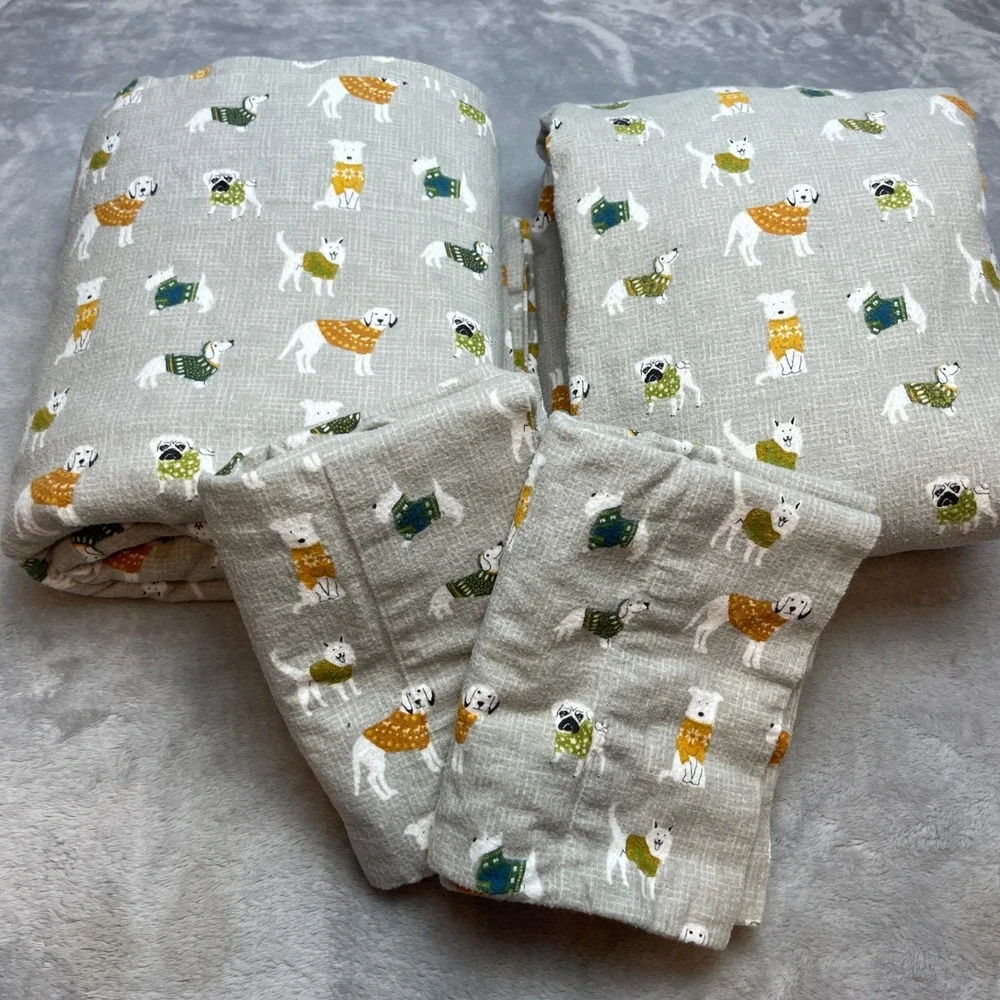 True North Cotton Dog Print Sheet Set Size Queen Grey Winter Sweater Pugs Westie